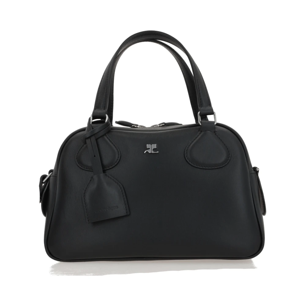 Courrèges Zwarte leren handtas met metalen logo Black Dames