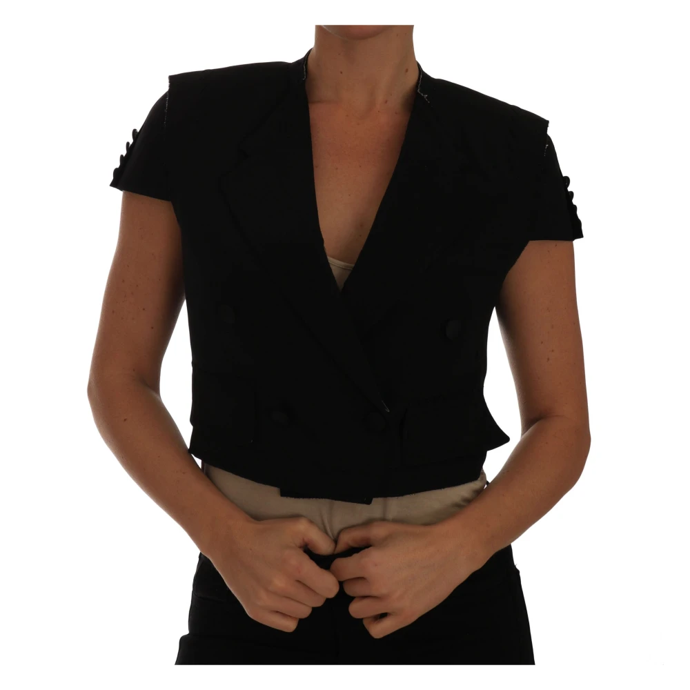 Dolce & Gabbana Women's Black Cropped Double-Breasted Blazer - Blouses - M - Blouses & Shirts