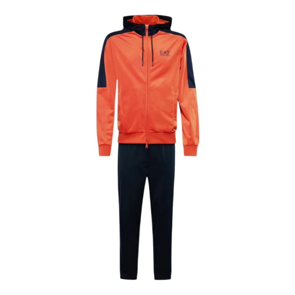 Emporio Armani EA7 Oranje en Blauwe Hoodie Jogger Set Orange Heren