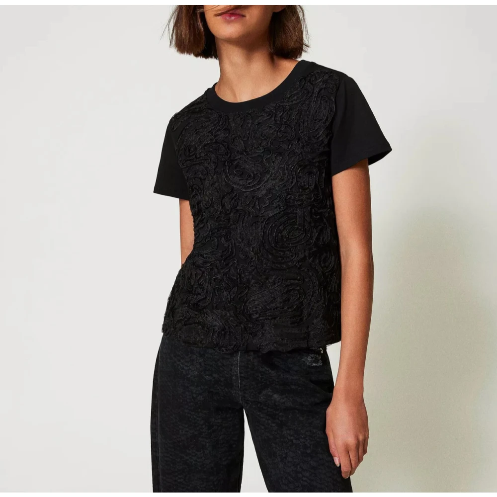 Twinset Geborduurd Organza T-shirt Black Dames