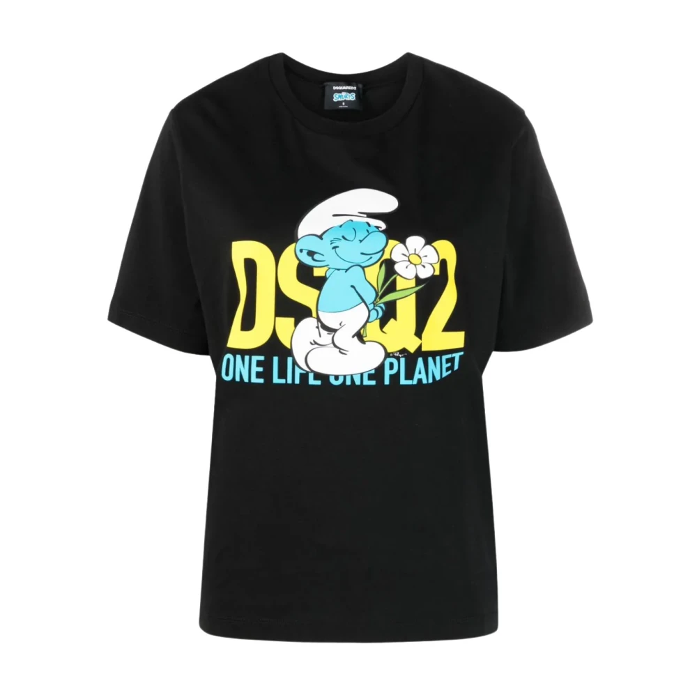 Dsquared2 Smurf In Love Logo T-Shirt Black Dames