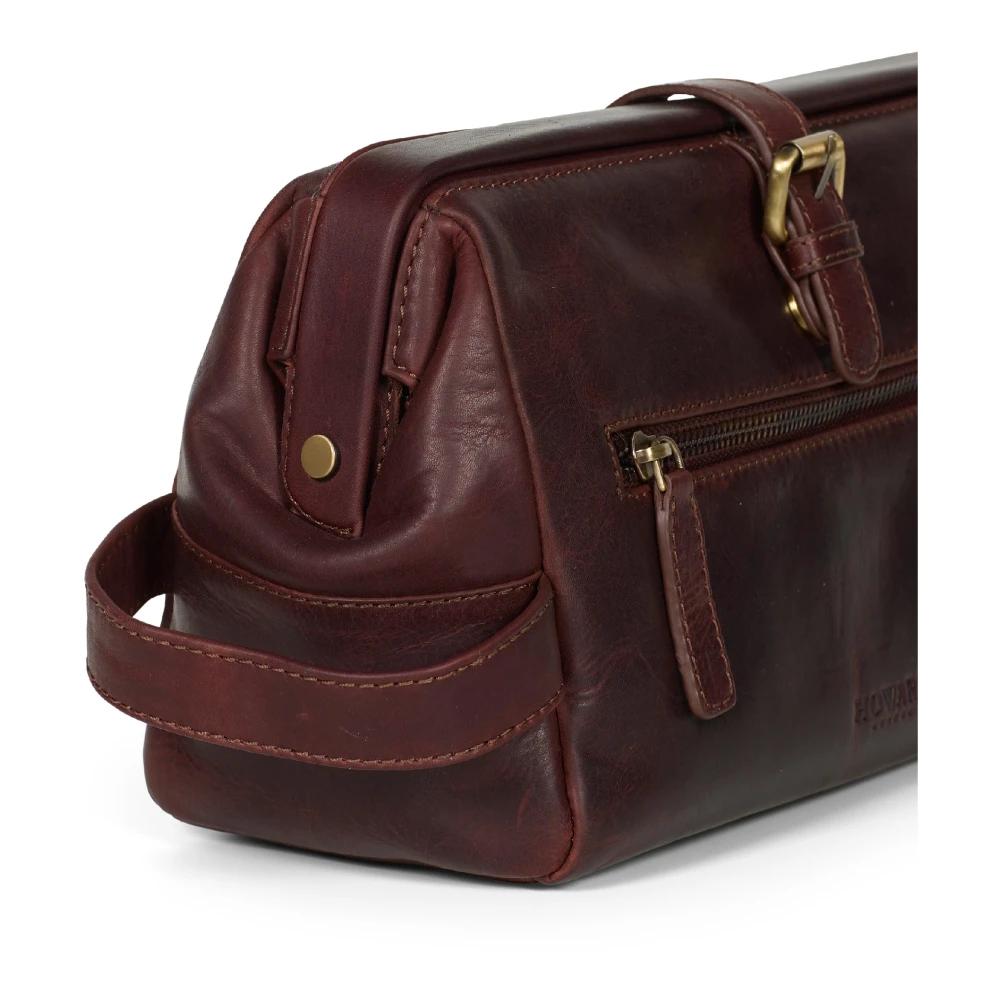 Howard London Bruine leren toilettas reisset Brown Heren