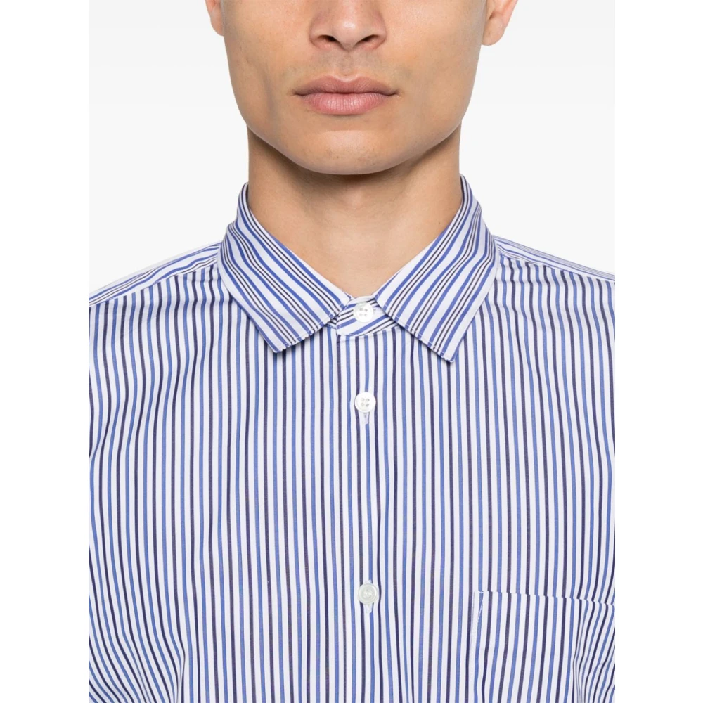 Comme des Garçons Gestreept katoenen overhemd met klassieke kraag Blue Heren
