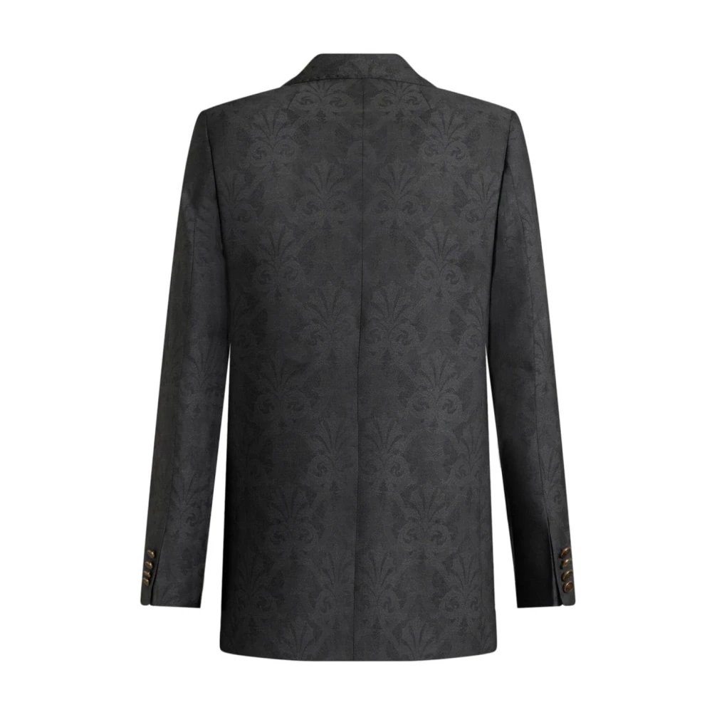 ETRO Houtskool Grijs Wol Jacquard Jas Gray Dames