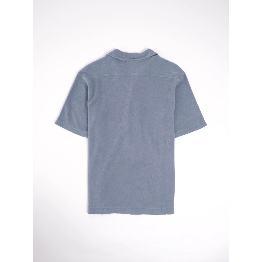 Hartford Terry Cotton Short-Sleeved Shirt Blue Heren