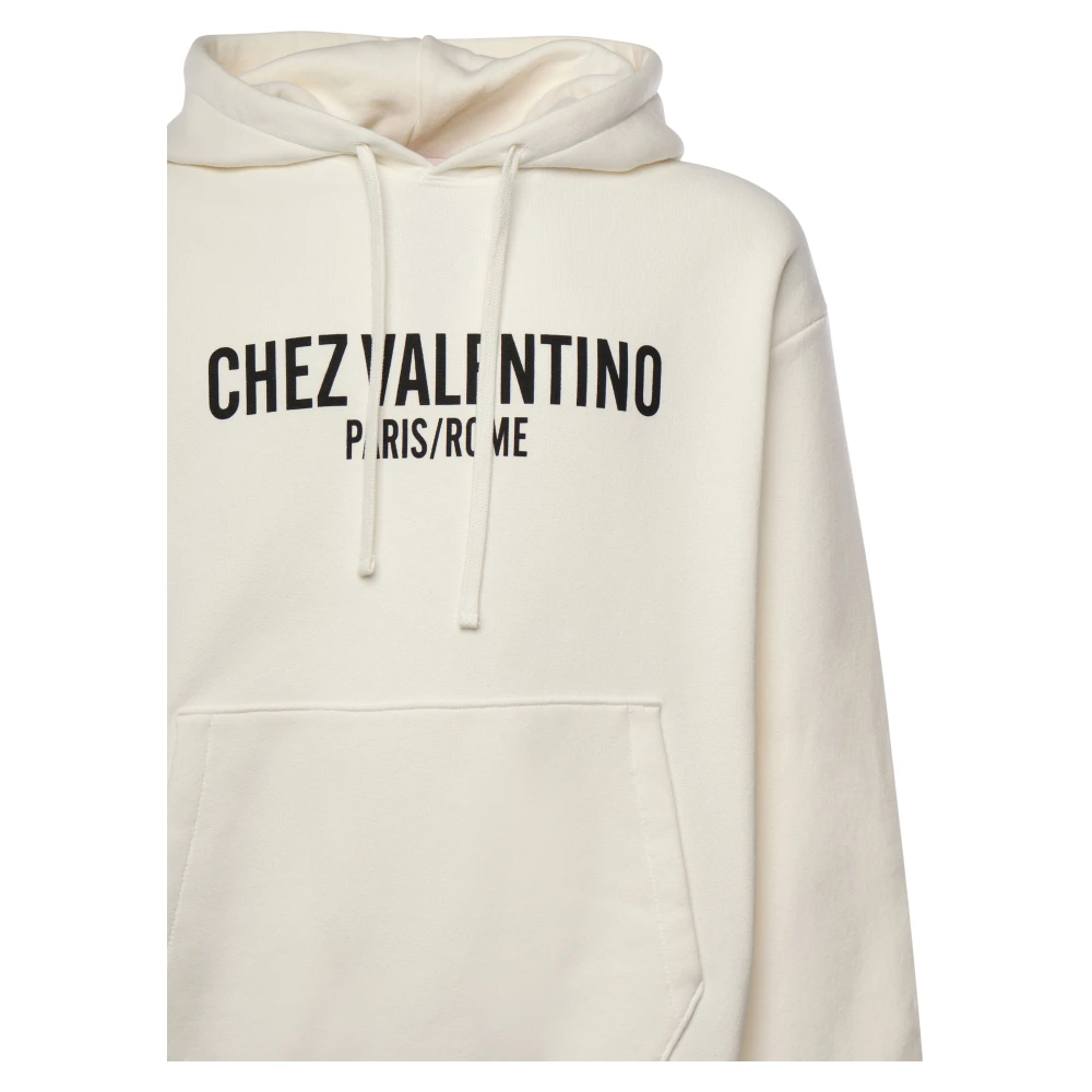 Valentino Garavani Witte Sweater met Aangepaste Trekkoord Capuchon White Heren