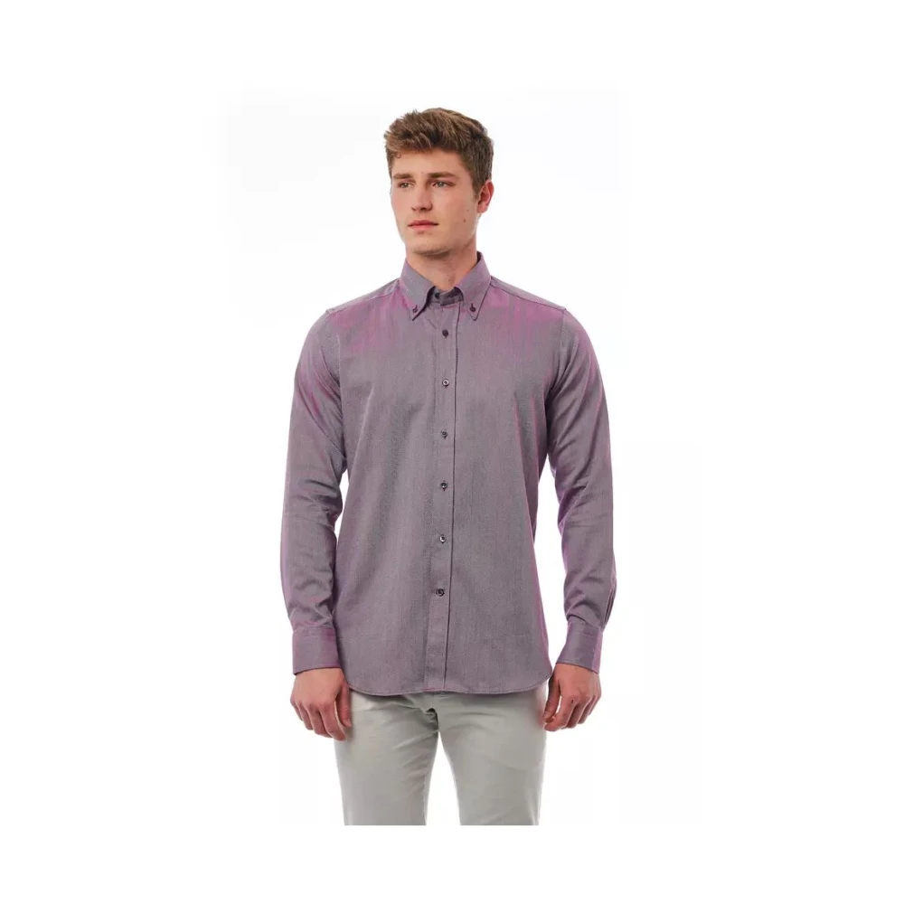 Bagutta Mannelijk Rood Overhemden Heren, L, Katoen, Burgundy Button-Down Overhemd