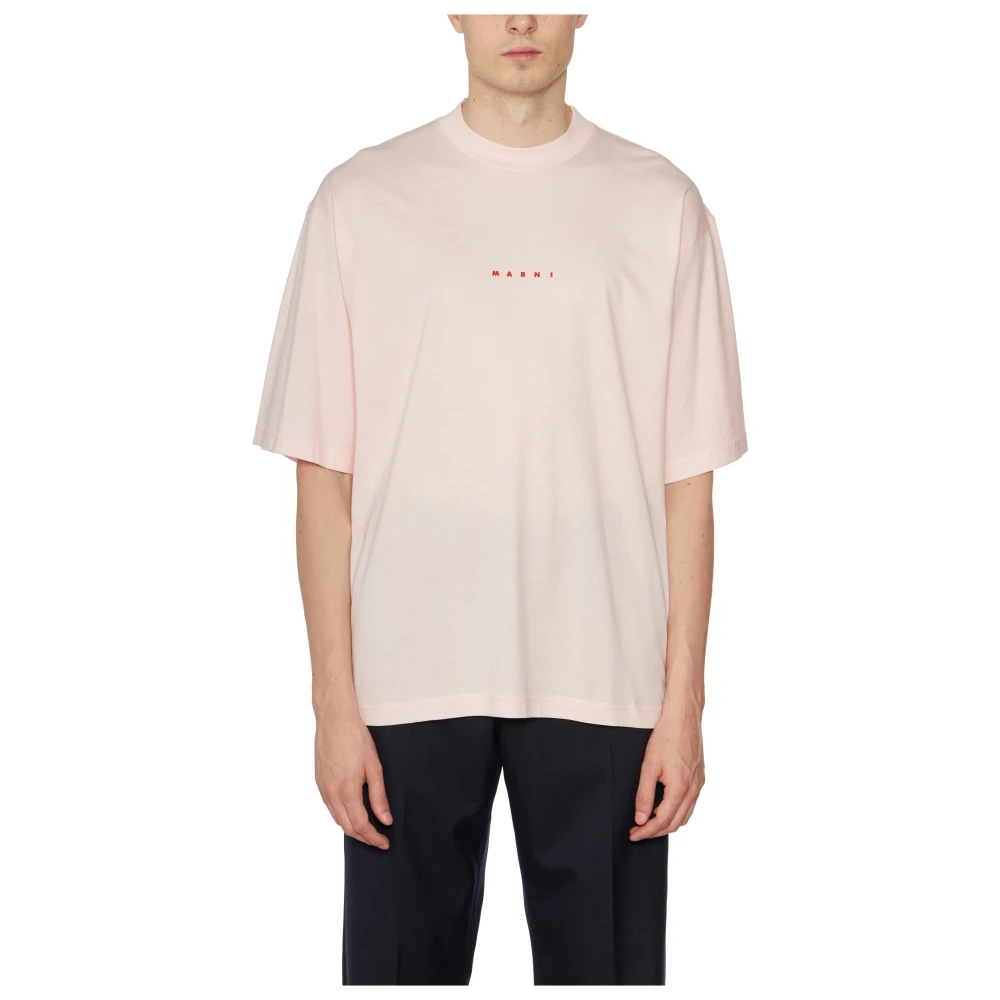 Marni Katoenen Logo T-Shirt Pink Heren