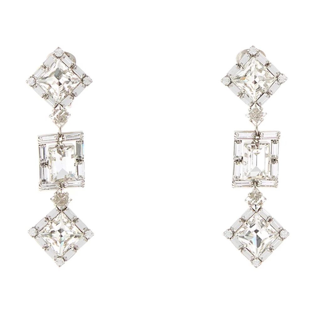 Alessandra Rich Women's Gray Earrings, One Size, Crystal Square Earrings With Pendant