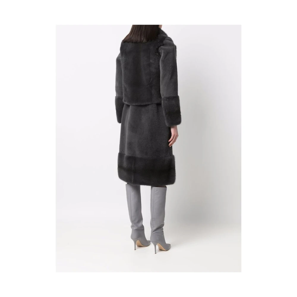 Blancha Blauwe Merino Panelen Jas Gray Dames