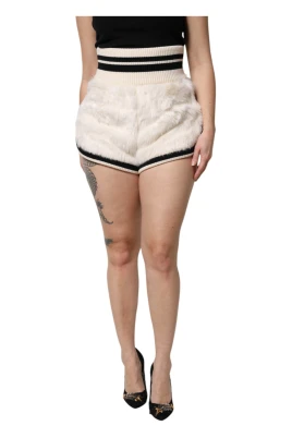 Vita Faux Fur Högmidjade Hot Pants i Vitt