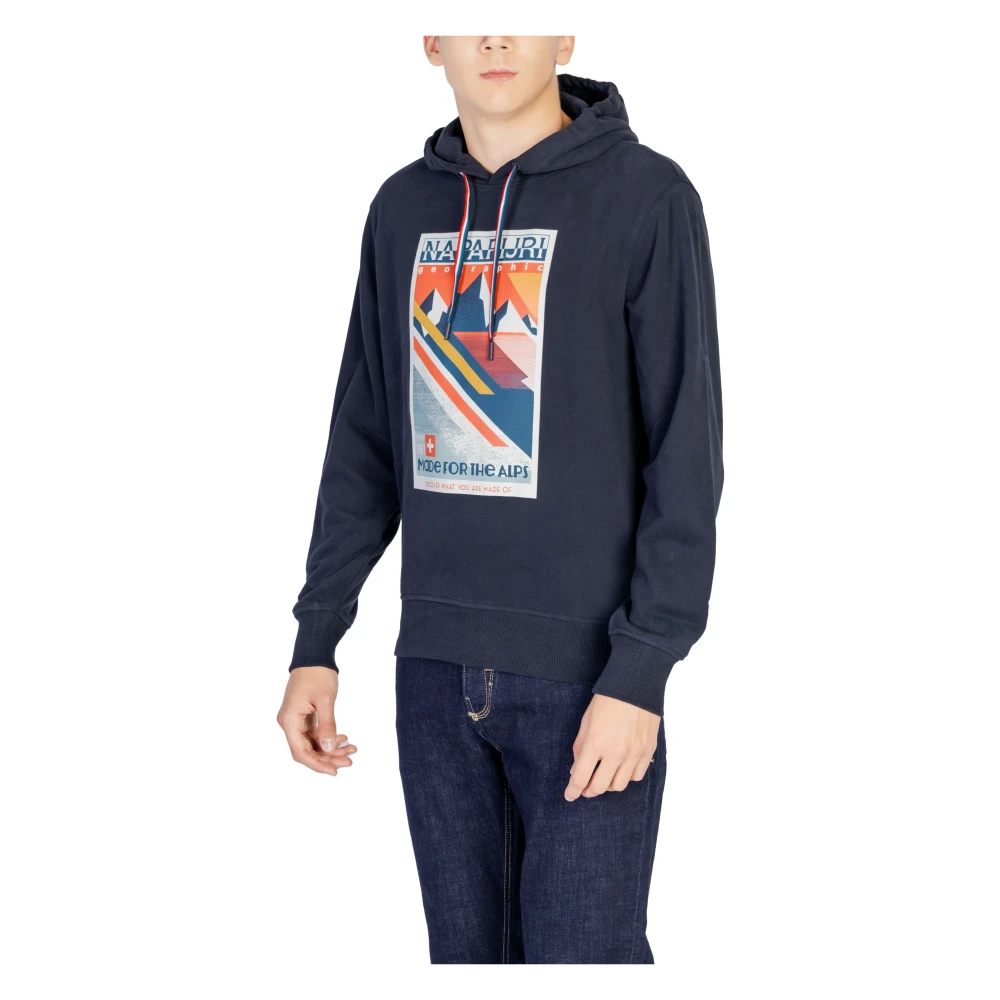 Napapijri Svart Print Hoodie Sweatshirt Höst/Vinter Black, Herr