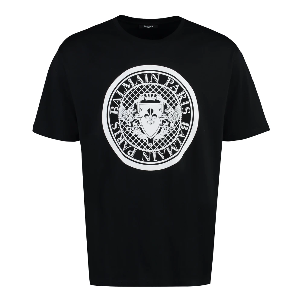 Balmain Velvet Print Katoenen Crew-Neck T-Shirt Black Heren