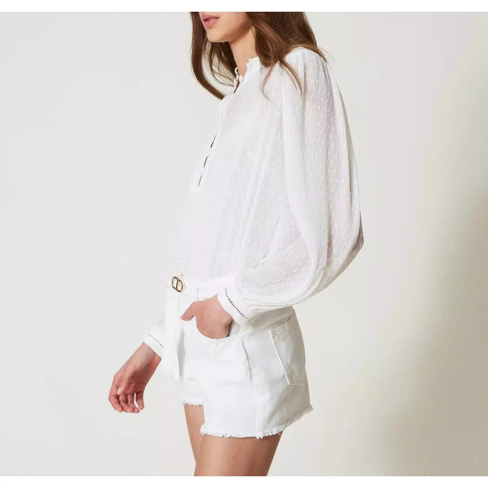 Twinset Georgette Plisse Blouse met Borduurwerk White Dames