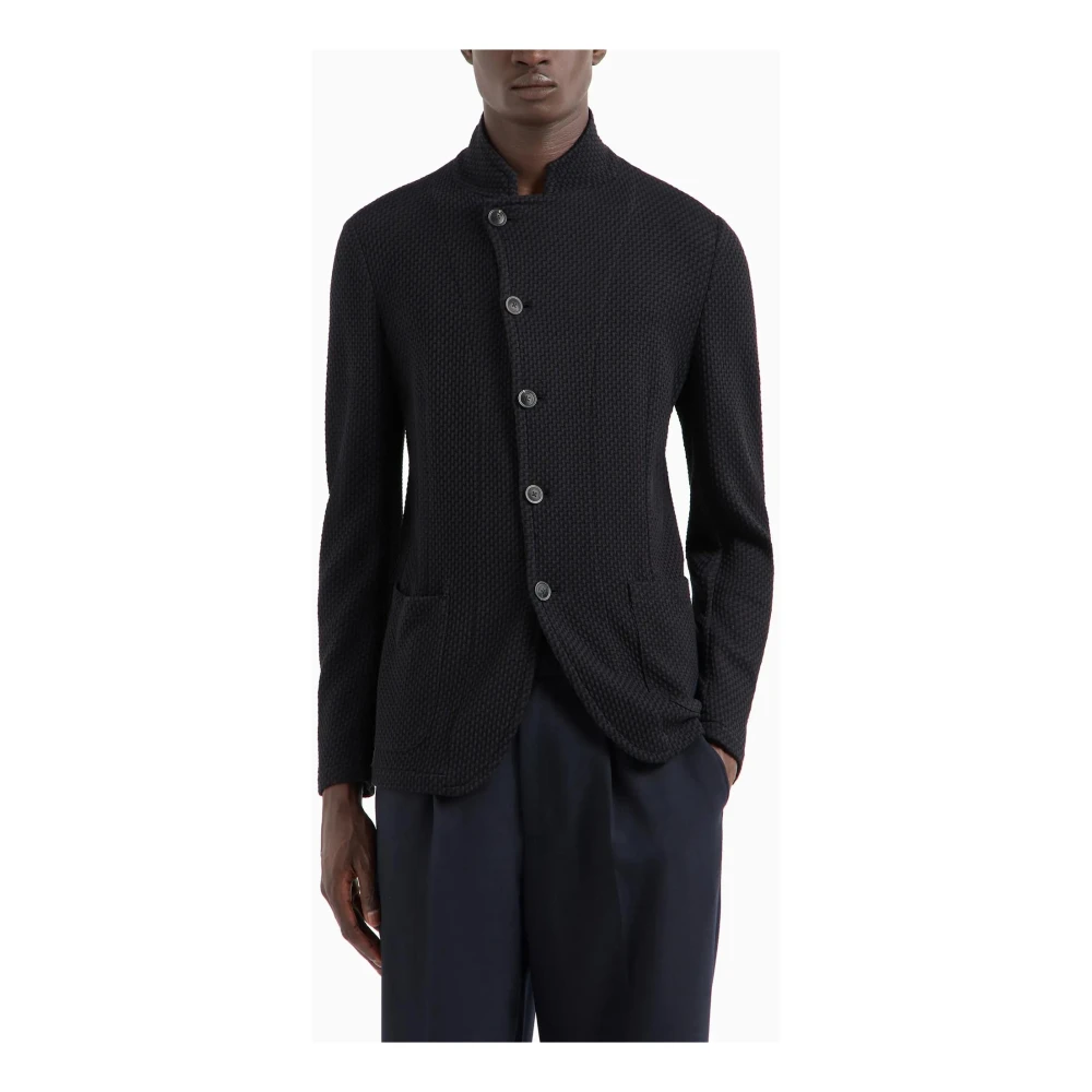 Emporio Armani Guru Kraag Jas 3D Effect Black Heren