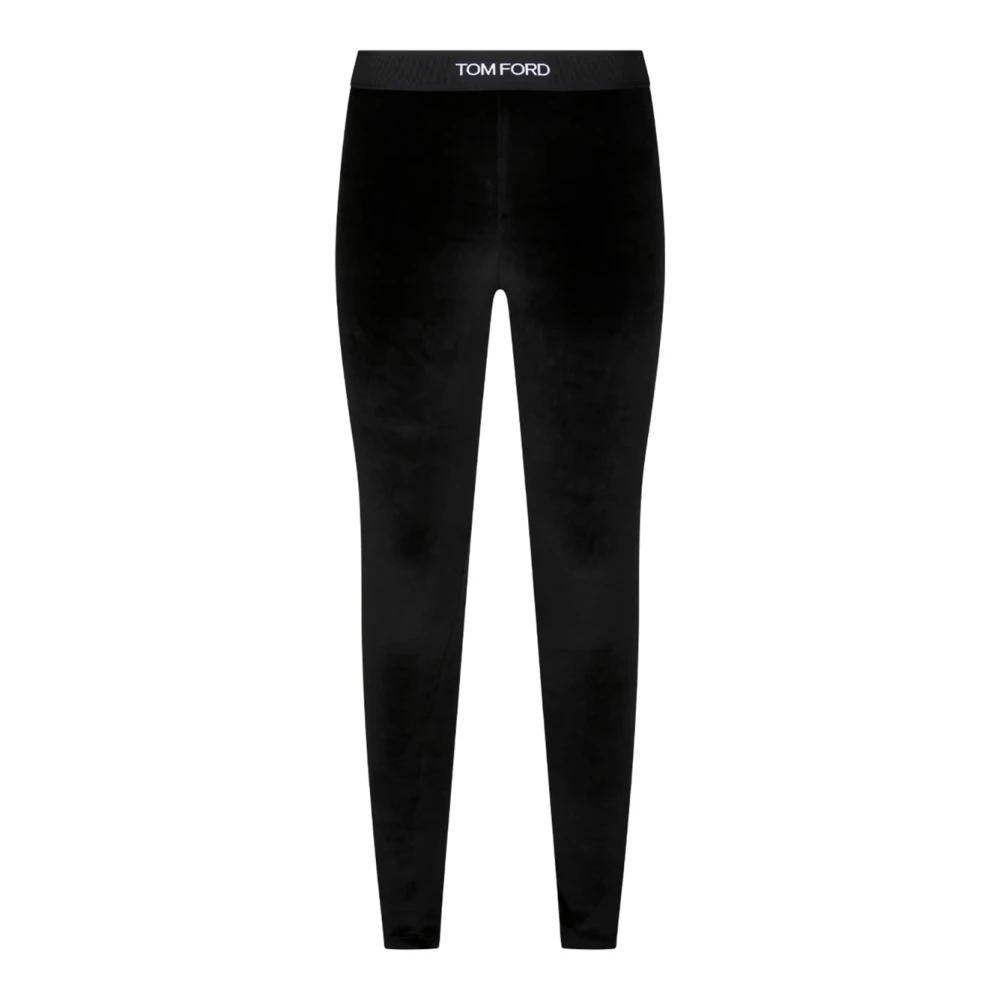 Tom Ford Svarta Glänsande Velour Leggings Black, Dam