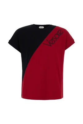 Stretch bomulls-jersey T-shirt med broderad logotyp