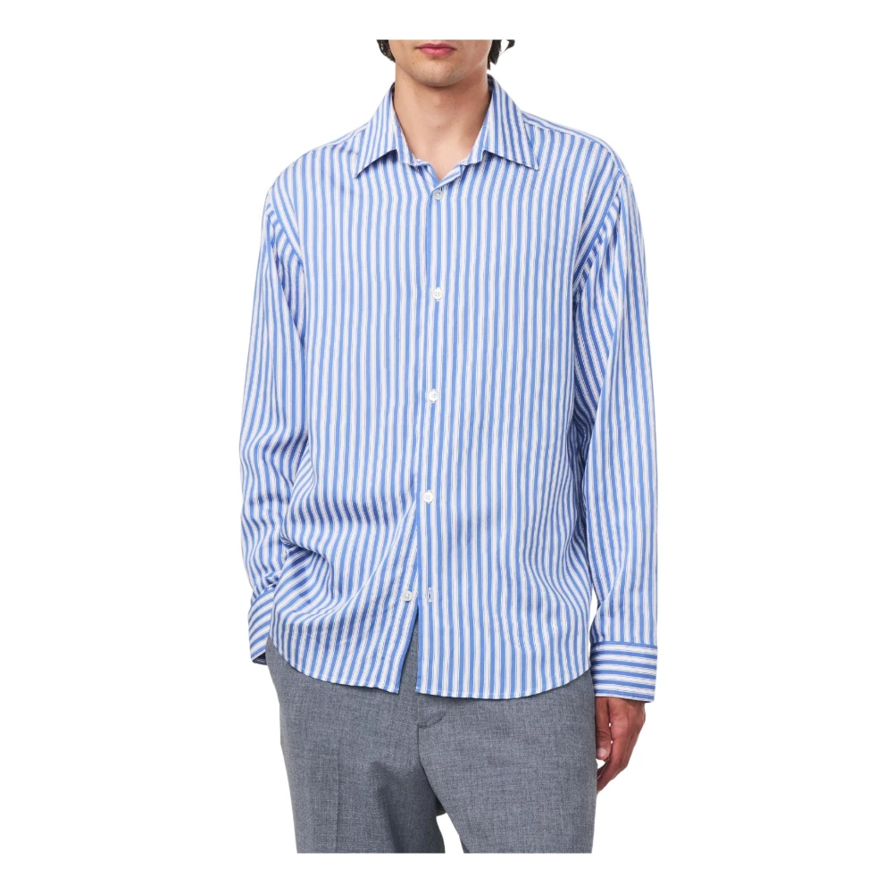 Nn07 Blauw Gestreept Twill Overhemd Blue Heren