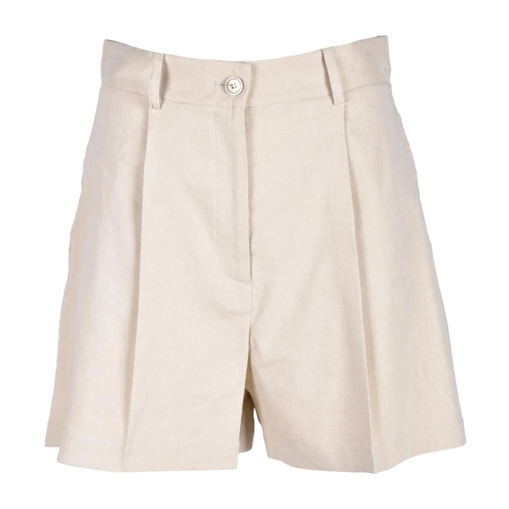 Pinko Linnenmix Elastische Taille Shorts Beige Dames
