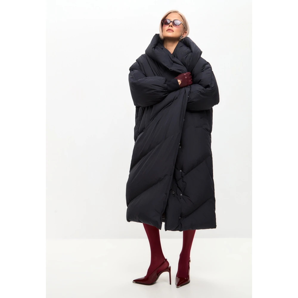 Cesare Gaspari Oversized Hood Quilted Puffer Coat Blueberries Blue Dames