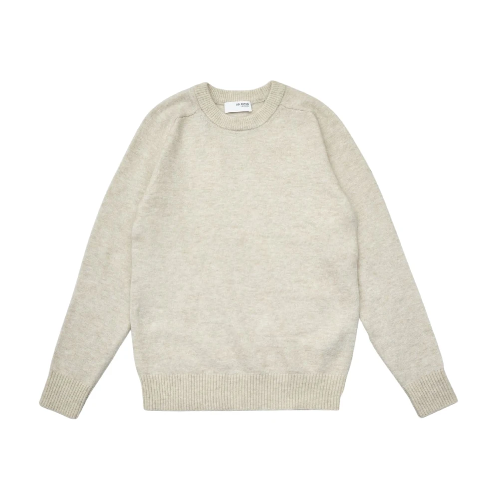Selected Homme Beige Gebreide Crewneck Trui Beige Heren