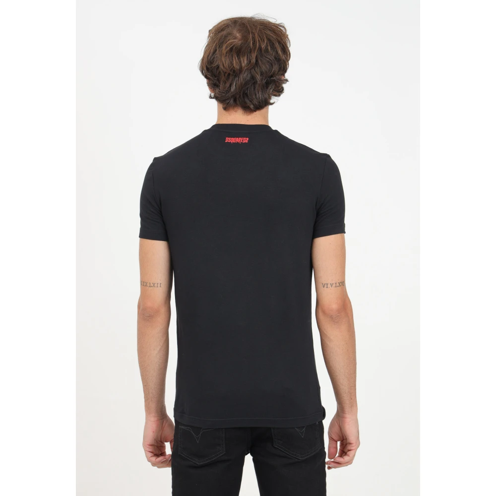 Dsquared2 Zwarte T-shirt met korte mouwen en borduursel Black Heren