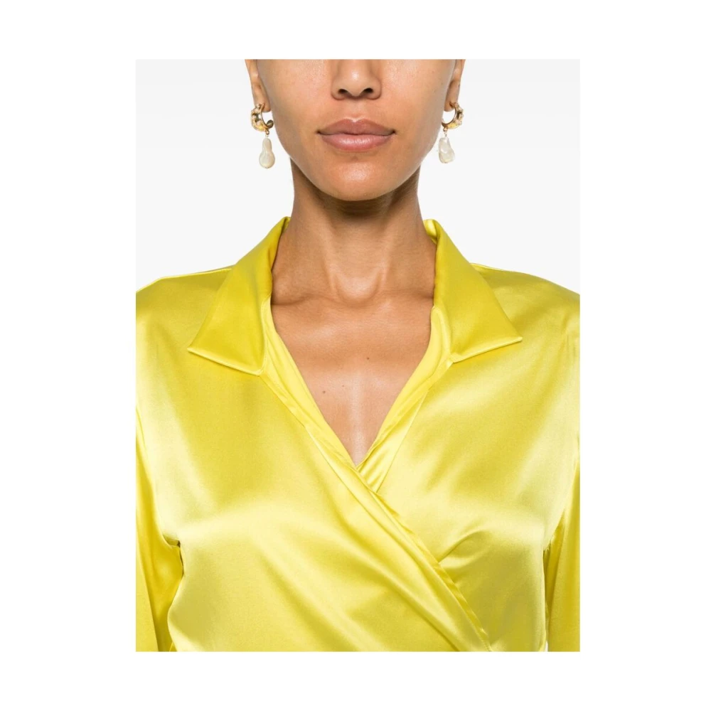 Mazzarelli Zijde Blend Omslagstijl Shirt Yellow Dames