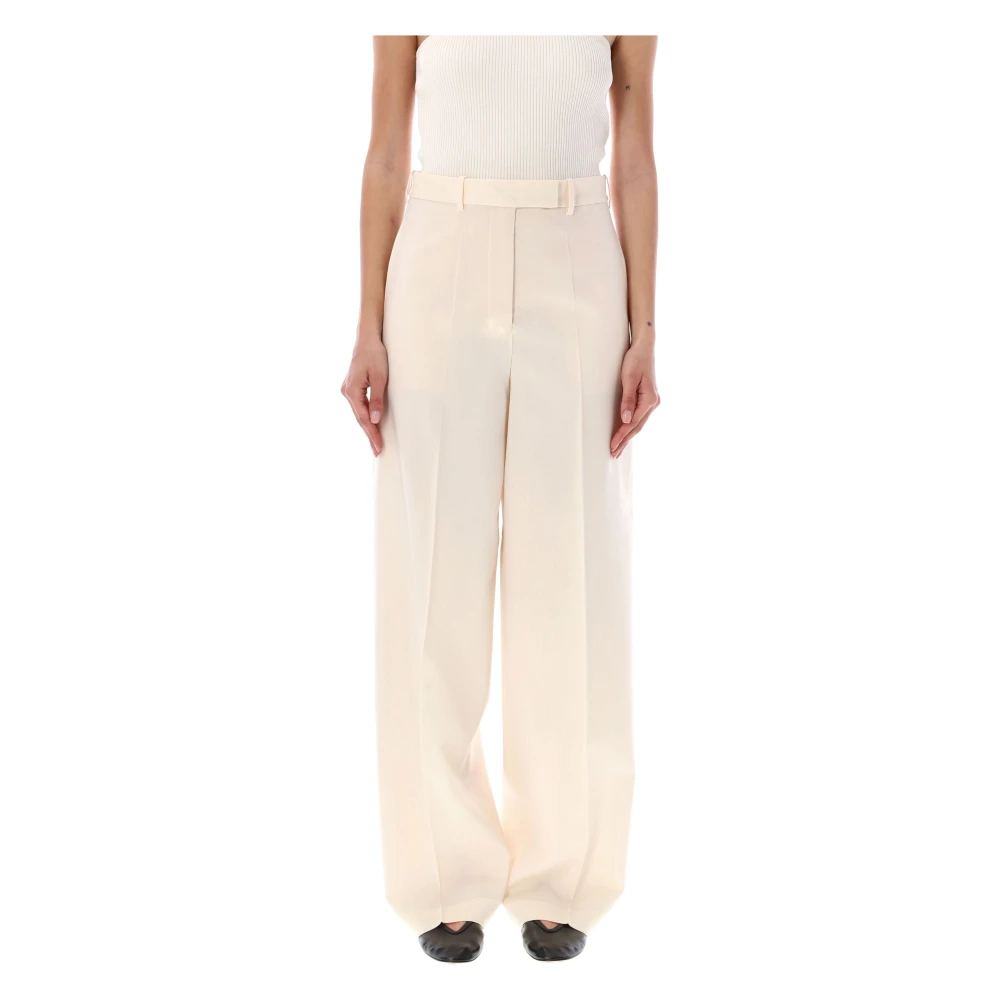 Róhe Off White Pinced Wool Trousers Beige Dames