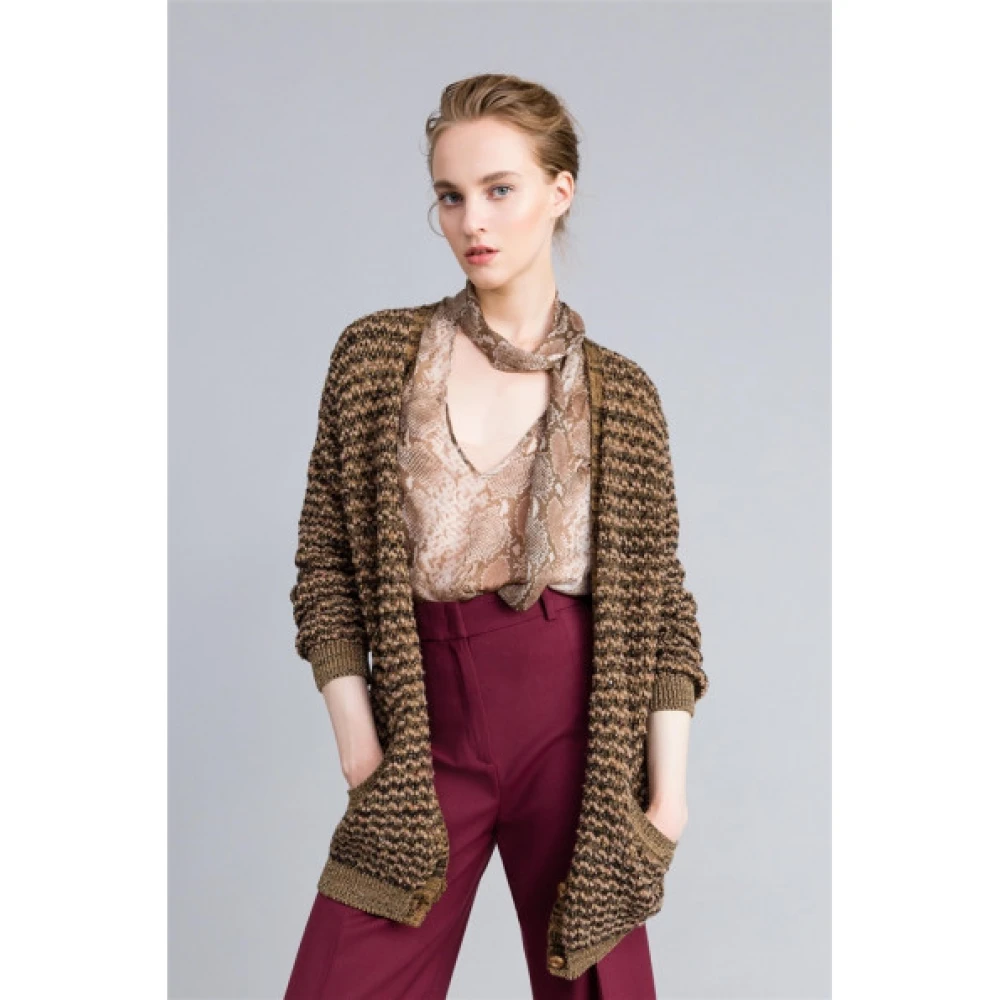 Twinset Jacquard Cardigan met knoopsluiting Brown Dames