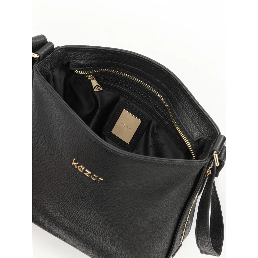 Kazar Zwarte leren messengertas met clutch Black Dames