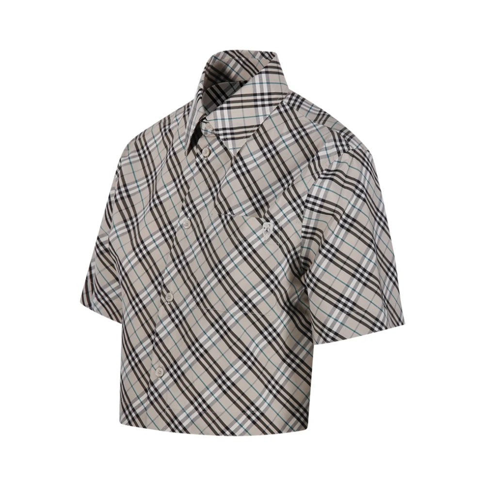 Burberry Geruite Cropped Shirt Gray Dames