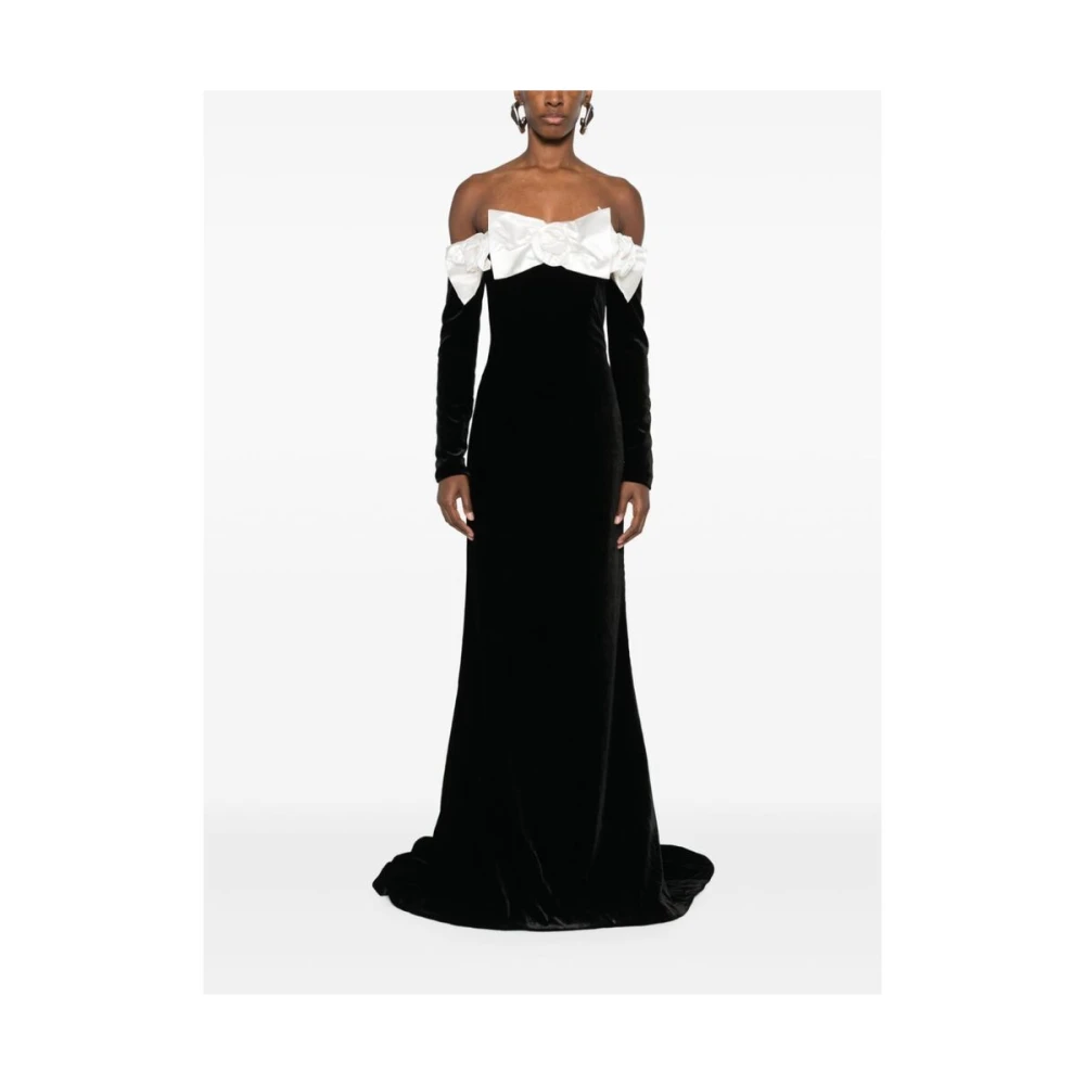 Alessandra Rich Elegant Velvet Off-Shoulder Floral Dress Black Dames