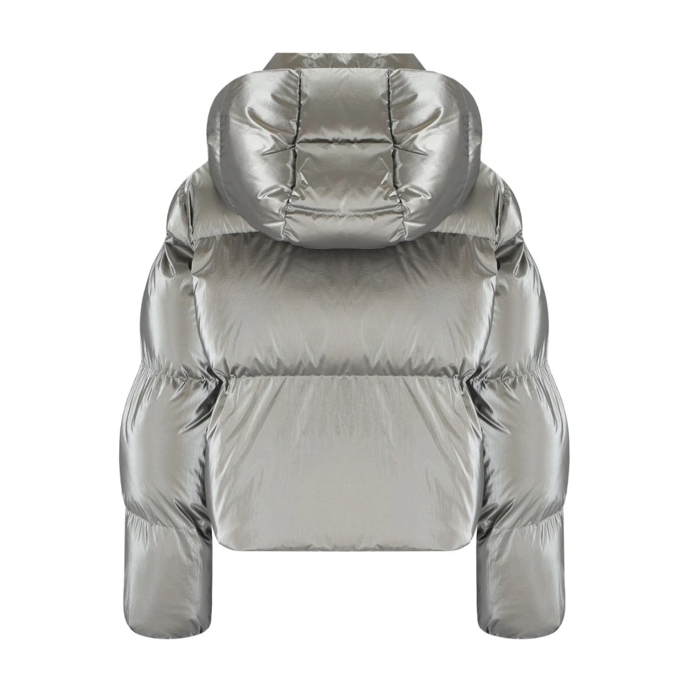 Elisabetta Franchi Metallic korte gewatteerde jas met capuchon Gray Dames