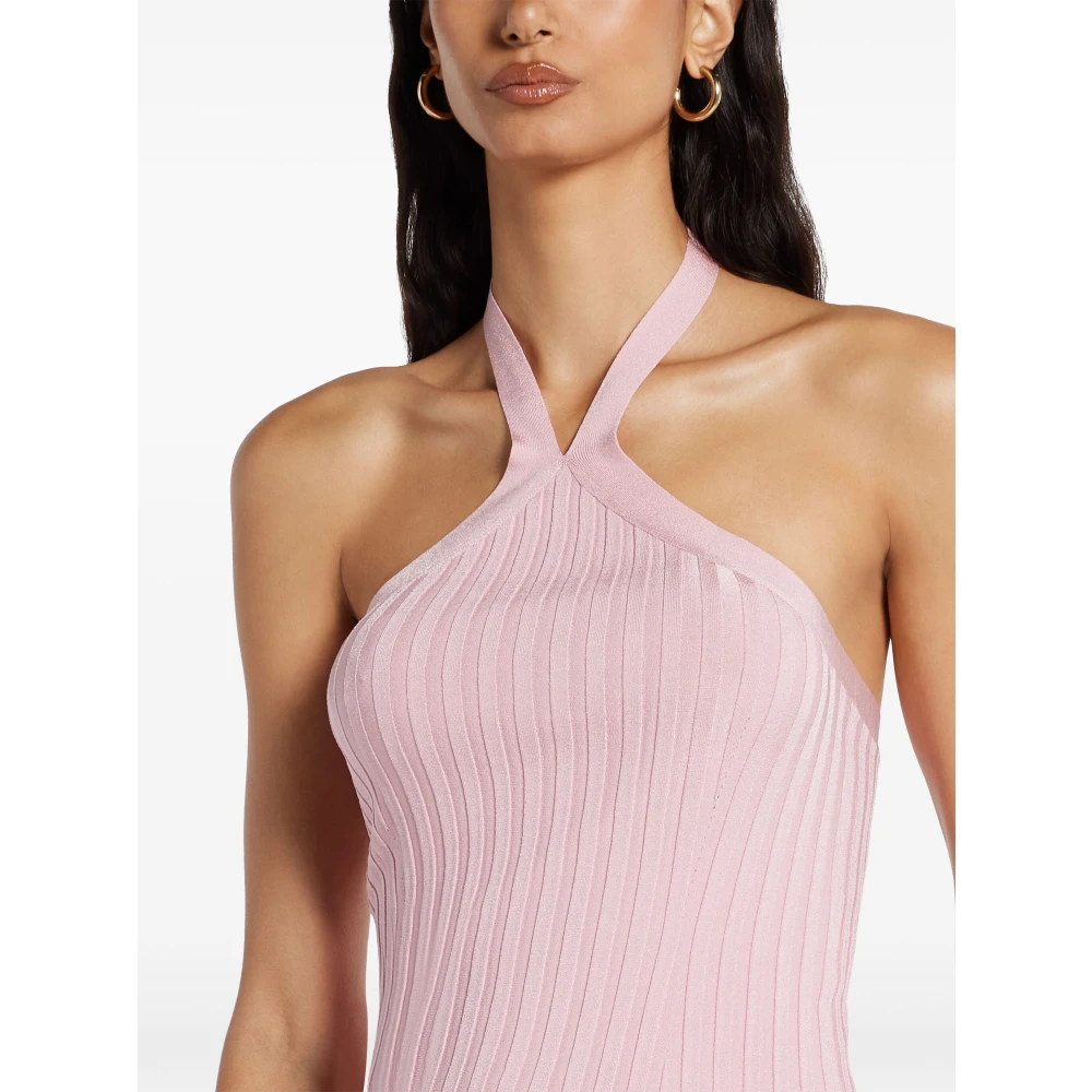 Versace Roze Geribbelde Gebreide Jurk Metalen Kwal Pink Dames