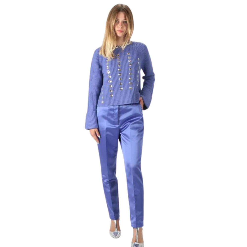 Liviana Conti Paarse Geribbelde Wollen Trui met Raglanmouwen en Zilveren Studs Purple Dames