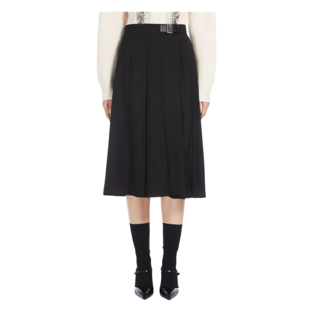Max Mara Studio Zwarte wollen midi kilt rok Black Dames