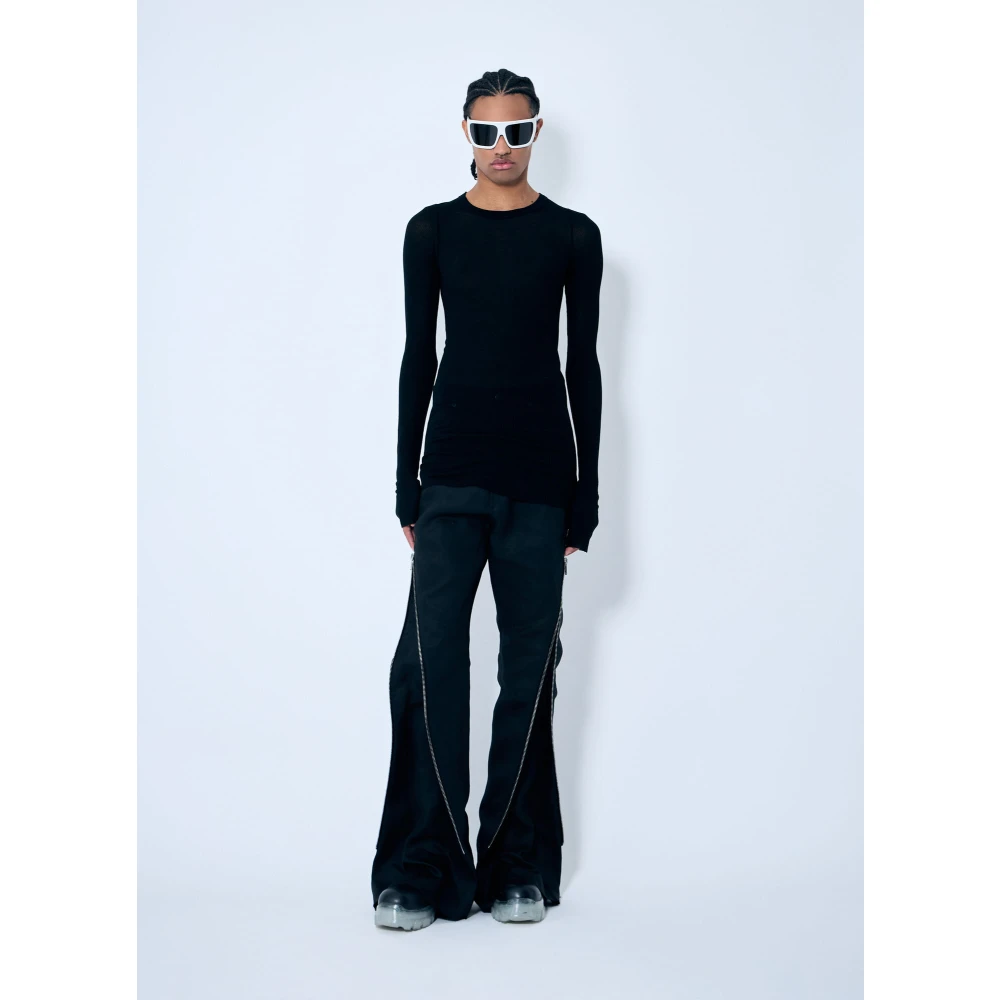 Rick Owens Sheer Rib Long Sleeve Crewneck T-Shirt Black Heren
