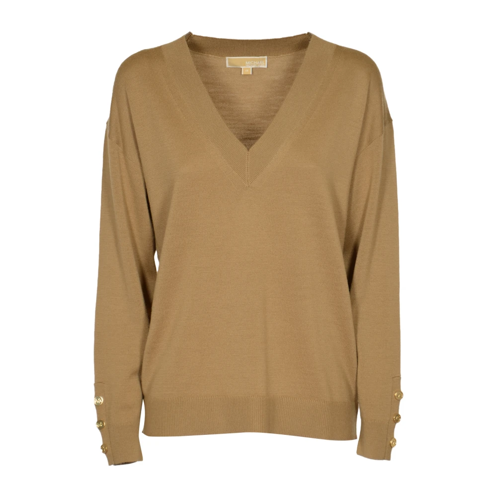 Michael Kors Merino V-hals trui met knoopsluiting op de mouw Brown Dames