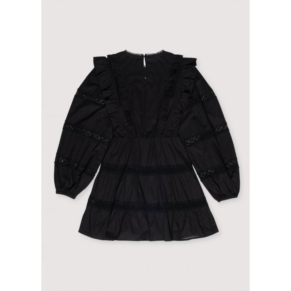 The New Society Kanten Ruche Jurk Black Dames