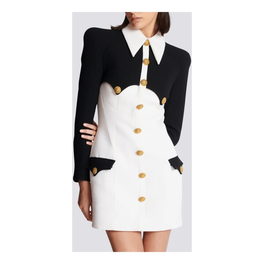 Balmain Korte Crêpe Jurk met Knopen White Dames