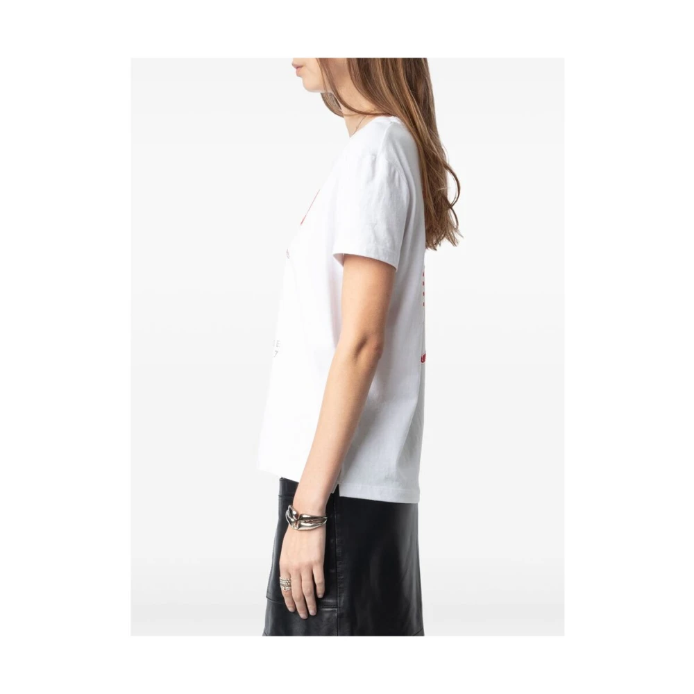 Zadig & Voltaire Wit Logo Print Crew Neck T-shirt White Dames