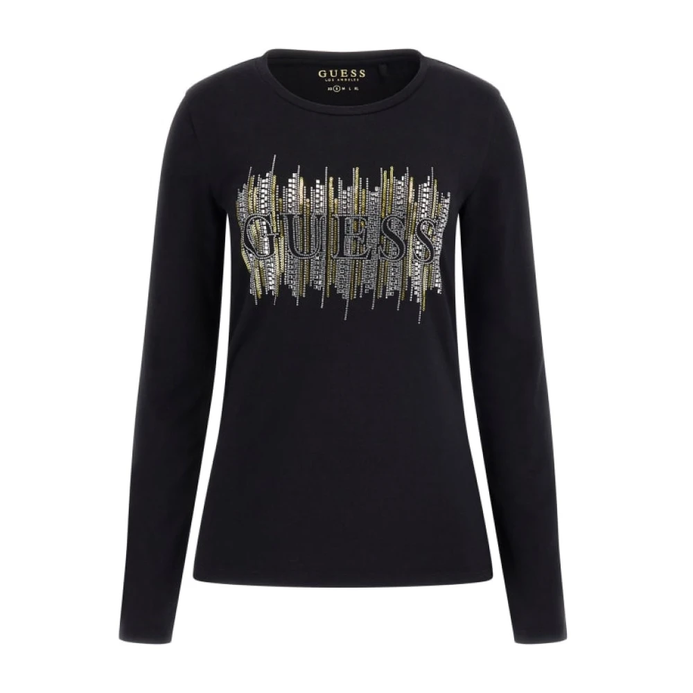 Guess Logo Strass Longsleeve T-shirt Black Dames