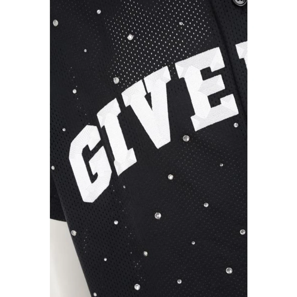 Givenchy Zwart Mesh T-shirt met Kristallen en College Logo Black Heren