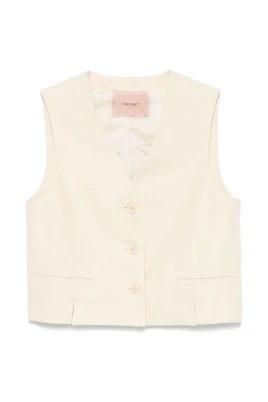 Elegant Beige Vävd Gilet Väst