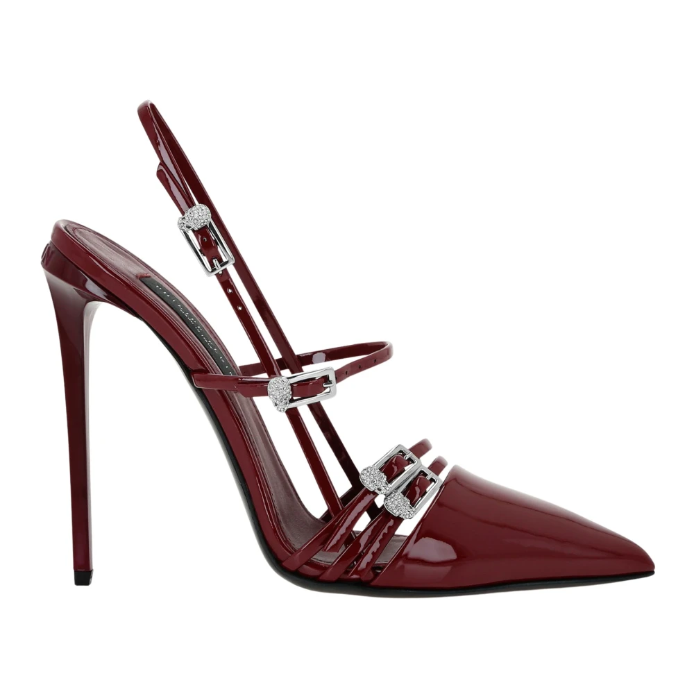 Philipp Plein Women's Red Pumps, 5 Uk, Multi-Strap High-Heel Slingbacks 12 Skull