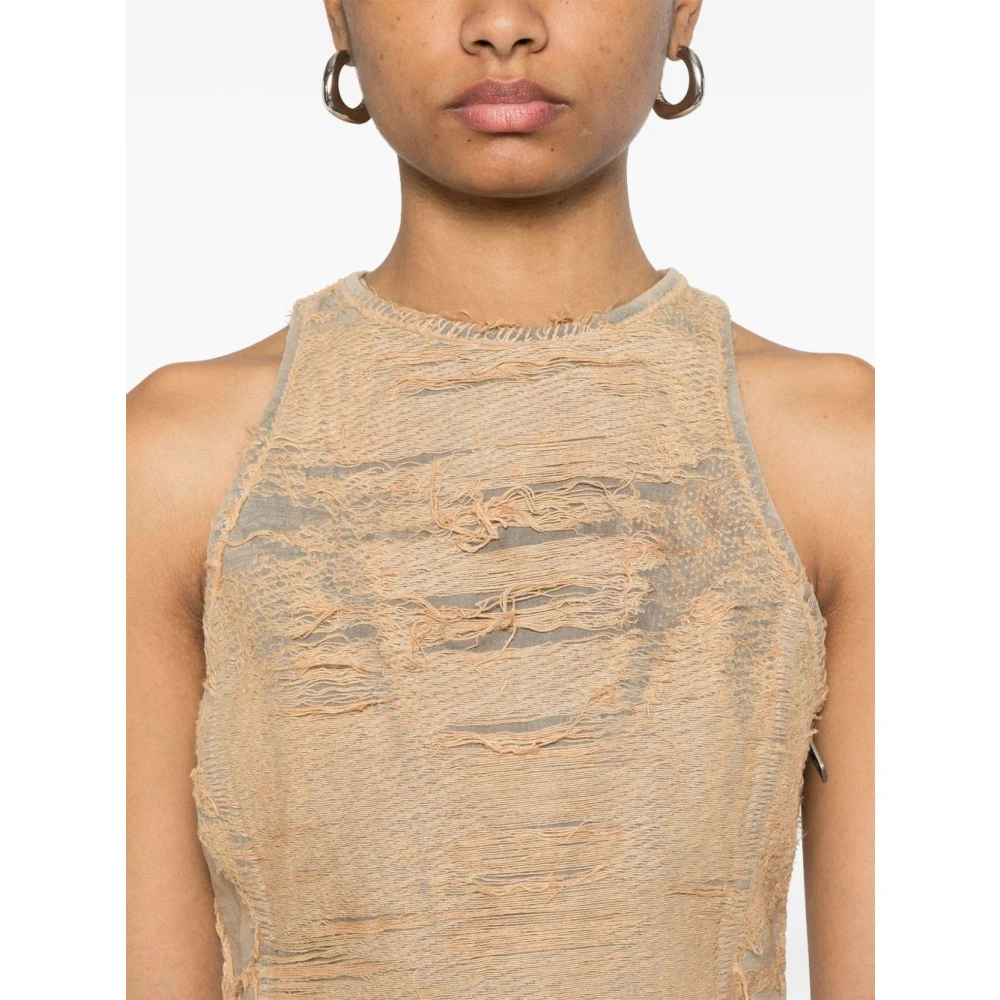 Diesel Beige Distressed Mouwloze Top Beige Dames