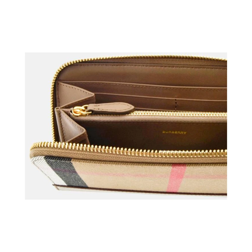 Burberry Geruite Beige Leren Portemonnee met Rits Beige Dames
