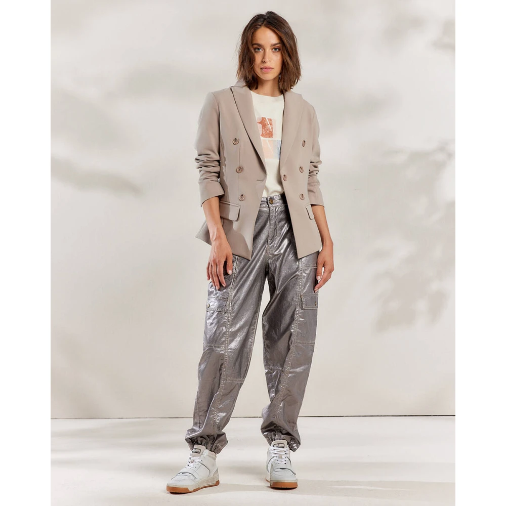 Summum Woman Foil Coated Twill Cargo Pant Gray Dames