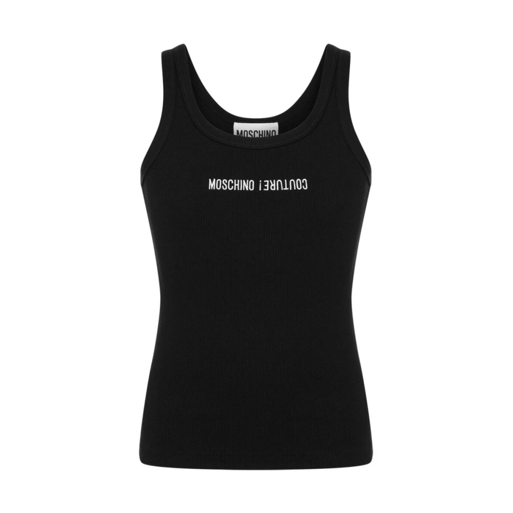 Moschino Zwart Wit Geribbeld Logo Hemd Black Heren