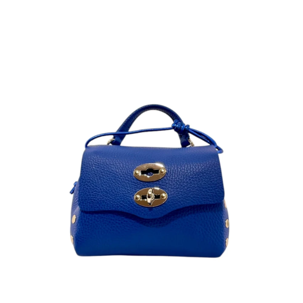 Zanellato Blauwe leren schoudertas met studs Blue Dames
